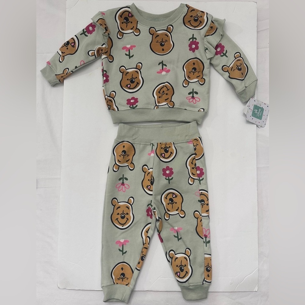Winnie the Pooh Baby Girls Fleece Crewneck Top and Pants Set, 2-Piece 12 Months